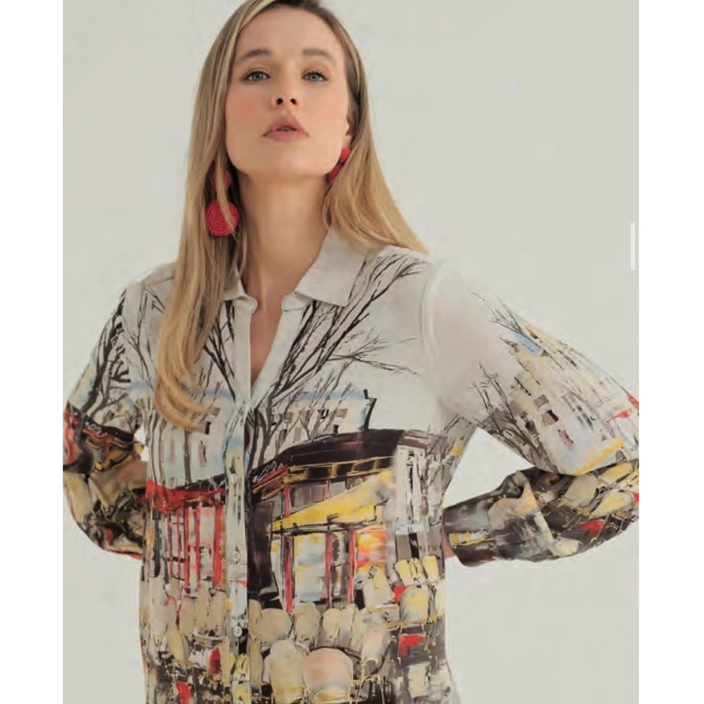 Dolcezza Blouse Sz M Multicolor Paul Kenton Parisian Reflections Art Print City
